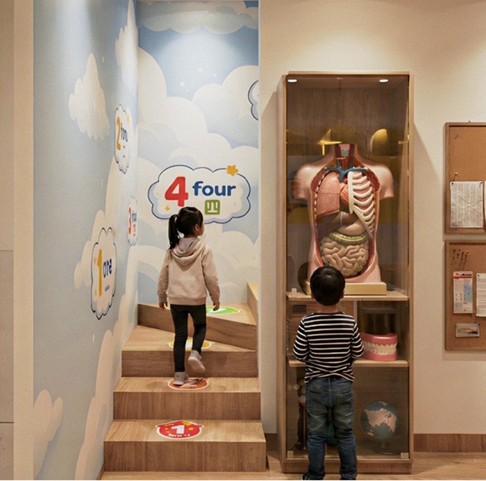 Etalase sains dan penomoran tangga interaktif.